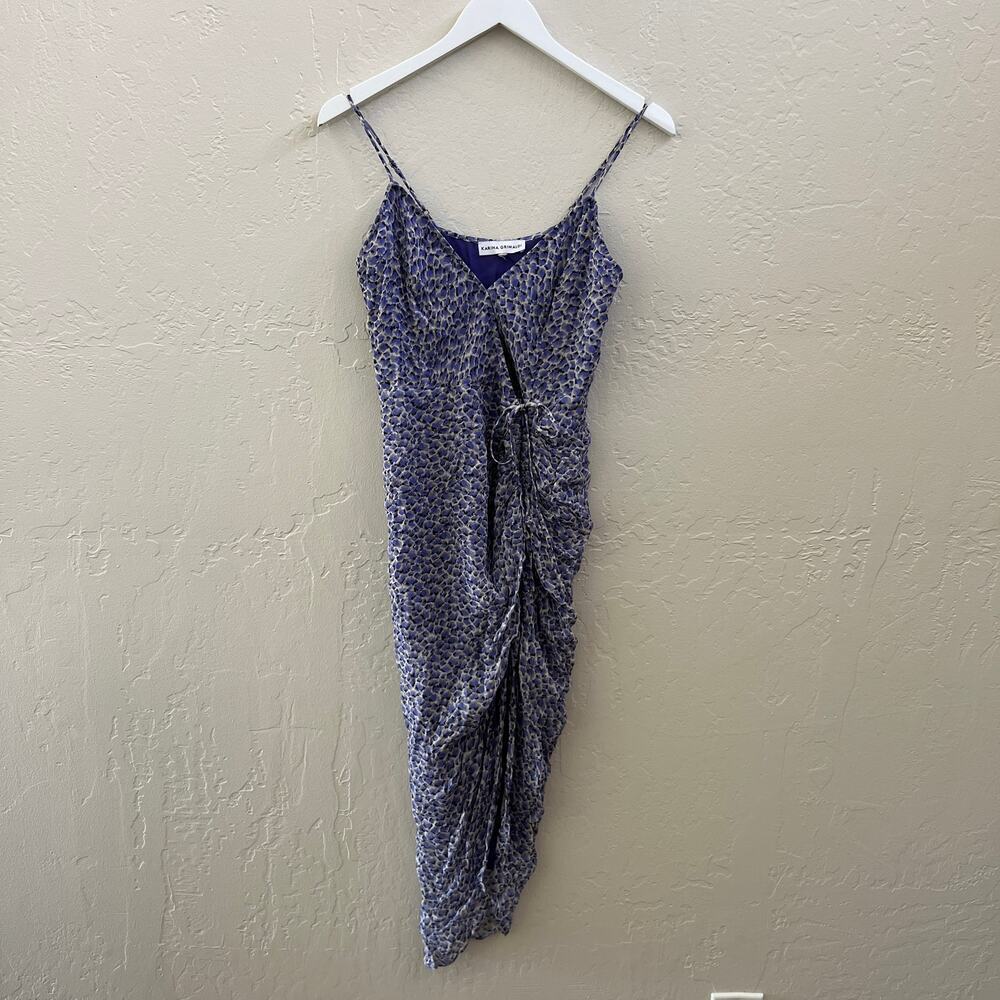 Karina Grimaldi Revolve Blue Floral Ruched Midi Slip Dress - Picture 4 of 7